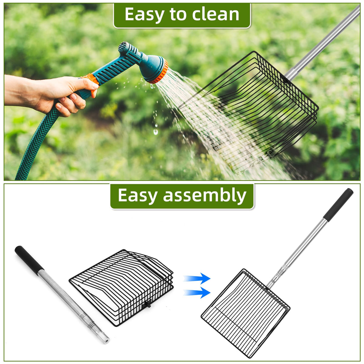 Lconvicely multi-purpose waste-scooper handy for pet waste in yard and litter areas.