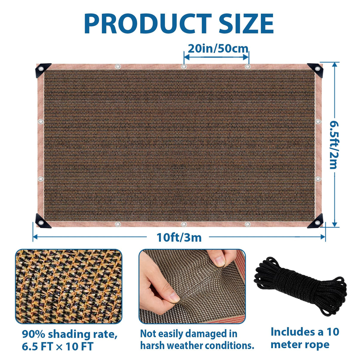 LCYFBE shade cloth with grommets highlighting reinforced edges for durable setup