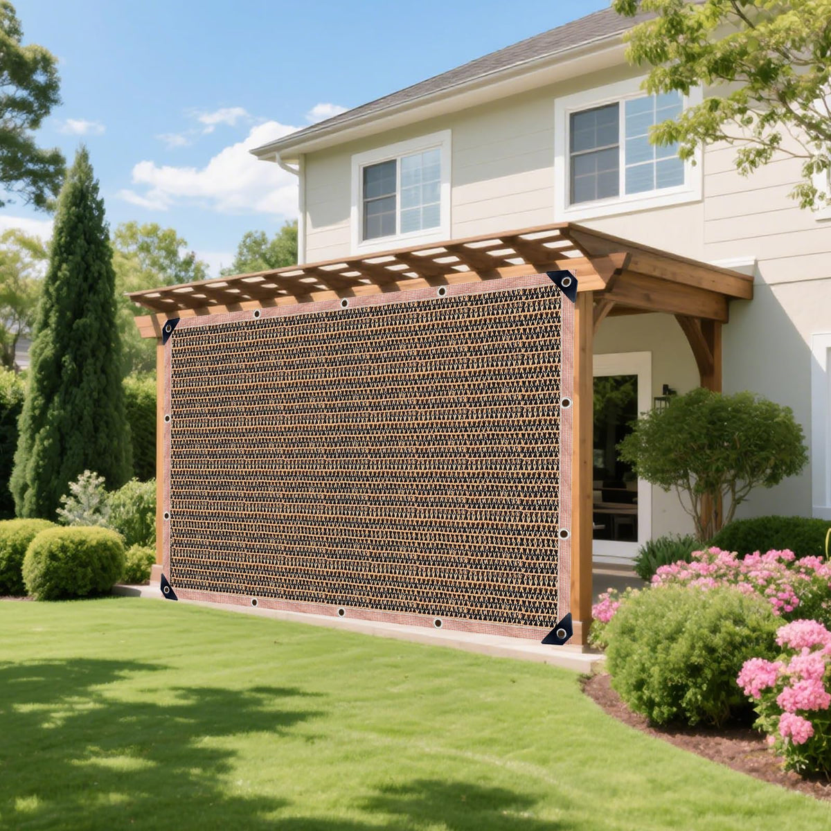 LCYFBE shade cloth with reinforced edges and grommets for easy hanging