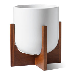 LE TAUCI 10 inch plant pot acacia stand front view ideal for modern interiors
