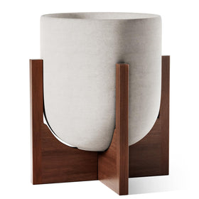 LE TAUCI 10-inch planter with acacia wood stand offering sturdy support for indoor plants