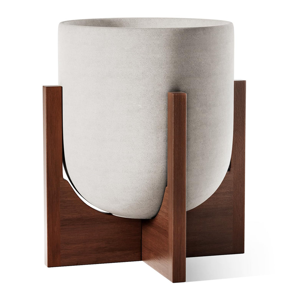 LE TAUCI 10-inch planter with acacia wood stand offering sturdy support for indoor plants