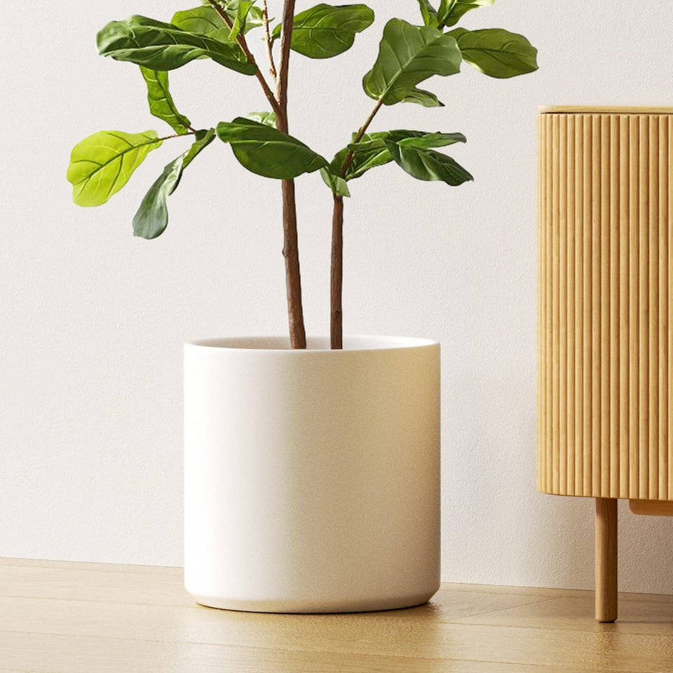 LE TAUCI 12 inch white ceramic pot in a clean indoor display highlight