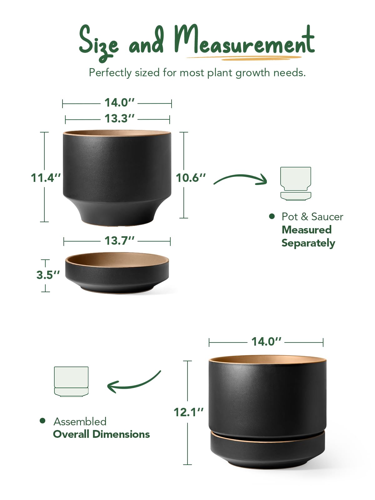 LE TAUCI 14in plant pot saucer with drainage promotes neat water flow