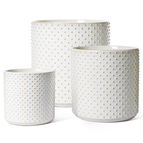 LE TAUCI Arctic White pot with raised dots for a modern plant display.