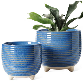 LE TAUCI ceramic plant pot 5-1 inch with reactive blue glaze, ideal for small succulents.