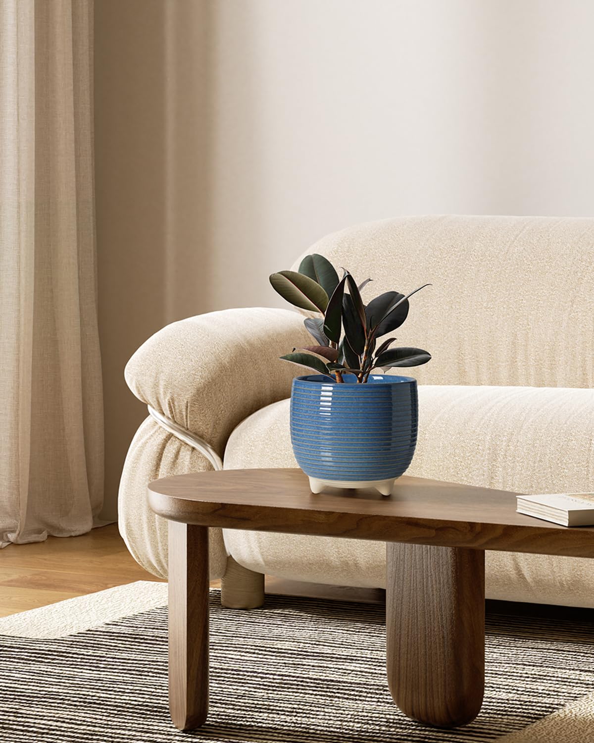 LE TAUCI ceramic plant pot 6-4 inch with reactive glaze blue, great for larger greens.