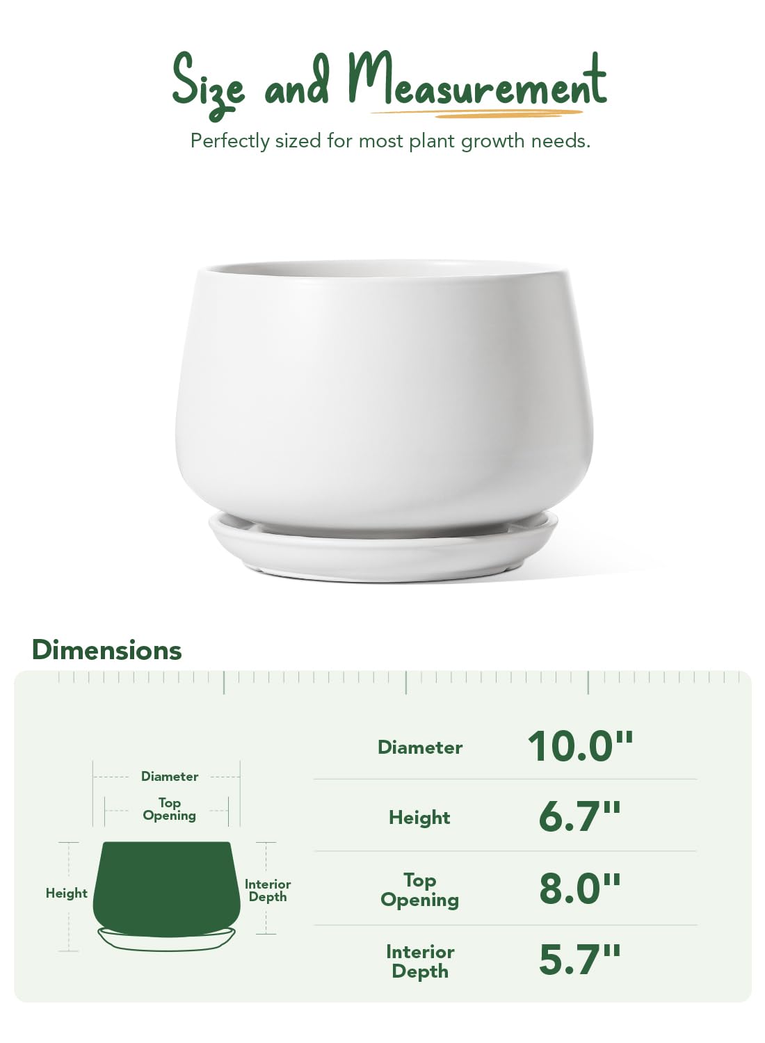 LE TAUCI white 10-inch planter interior shows mesh pad for drainage.