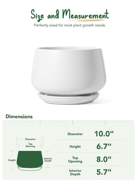 LE TAUCI white 10-inch planter interior shows mesh pad for drainage.