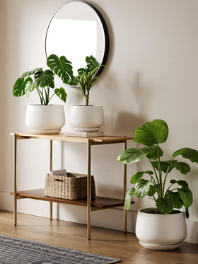 LE TAUCI 10-inch white planter with top opening for medium plants.