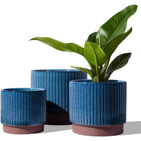 LE TAUCI 8-inch ceramic pot with blue glaze, front view for living spaces