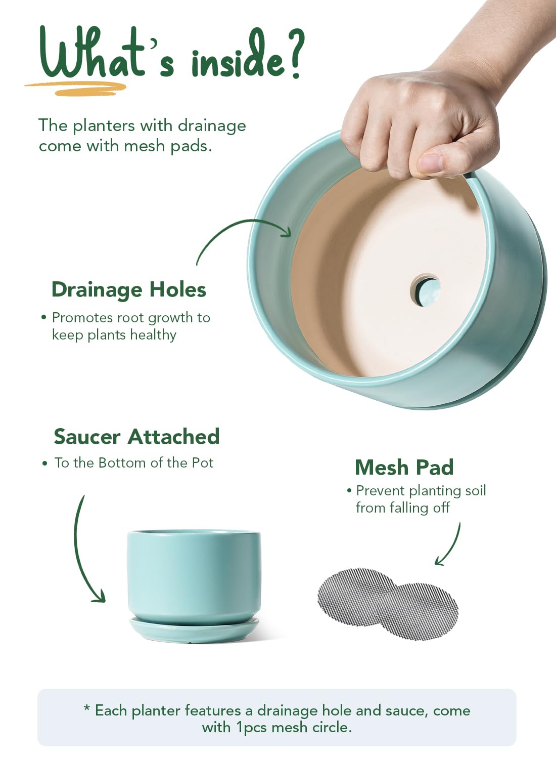 LE TAUCI drainage net prevents soil leakage while watering.
