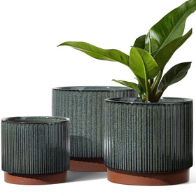 LE TAUCI ceramic striped pot 8inch in black reactive glaze for stylish indoors
