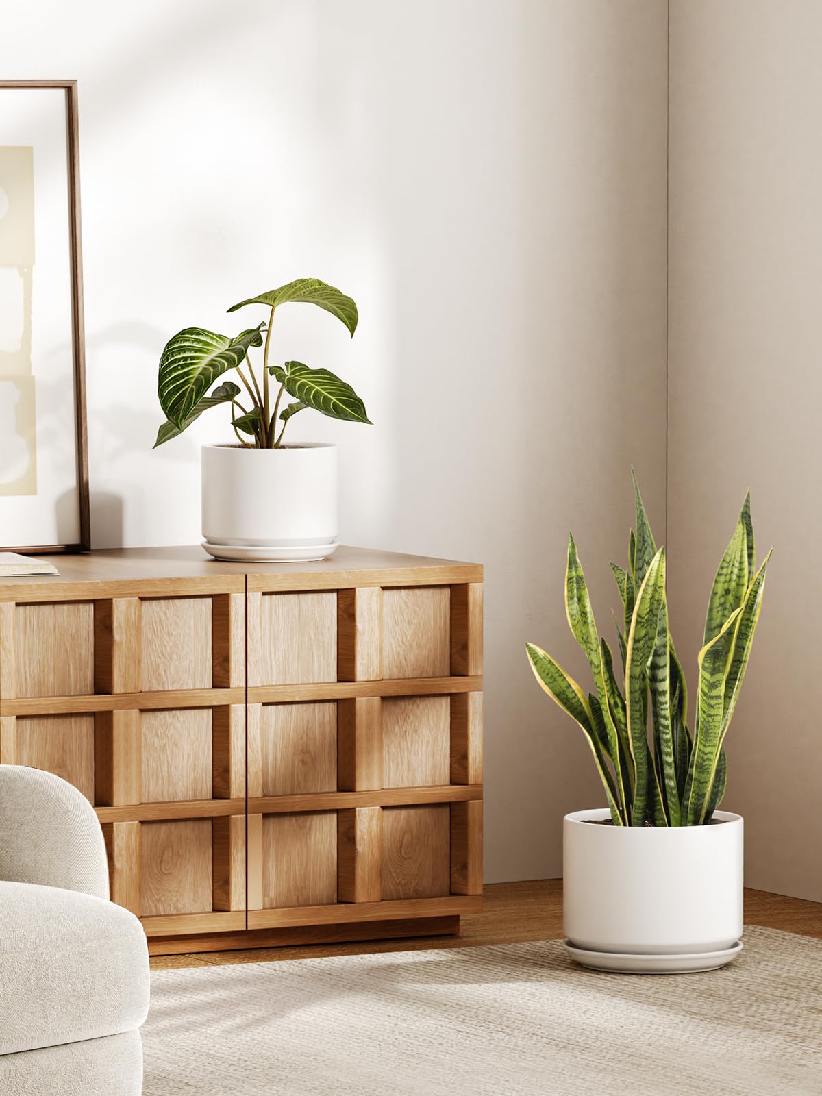 LE TAUCI 12-inch white ceramic pot for larger indoor greenery