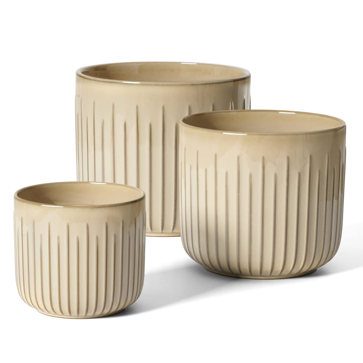 LE TAUCI ceramic pot with glossy glaze in sand beige suitable for chic indoor displays.