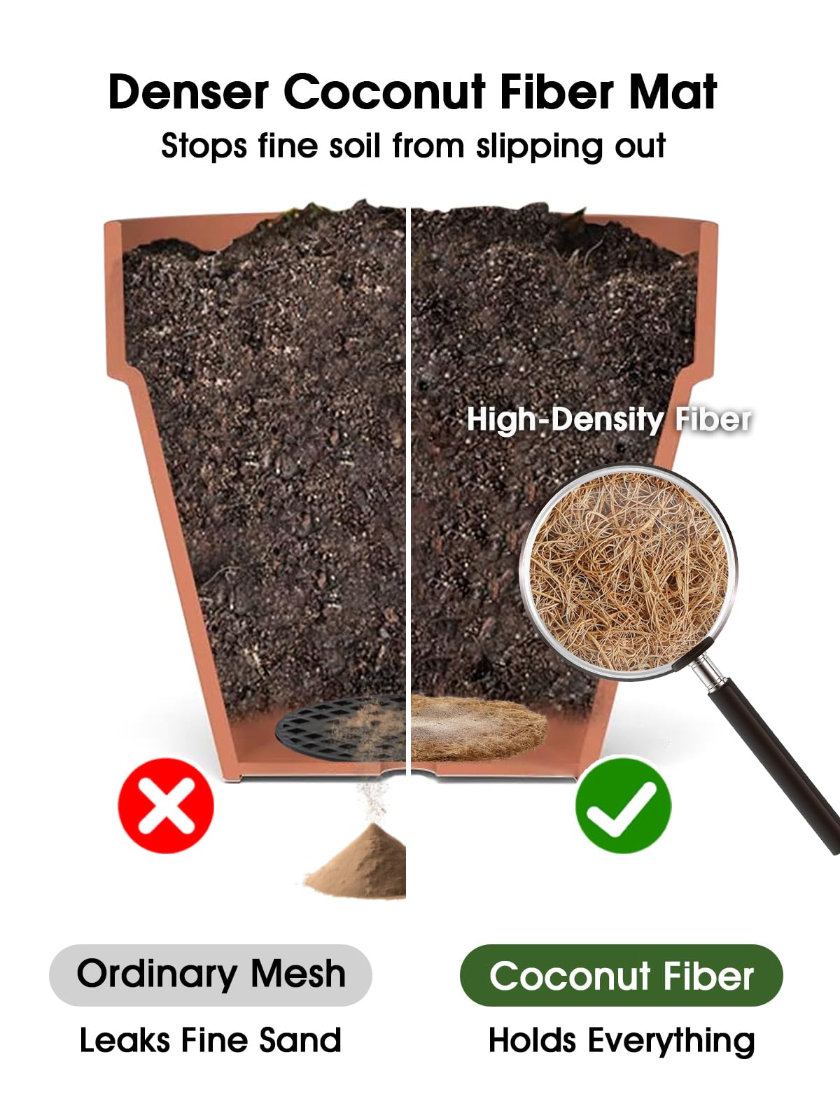 LE TAUCI natural coir mesh supports airflow at the pot base.