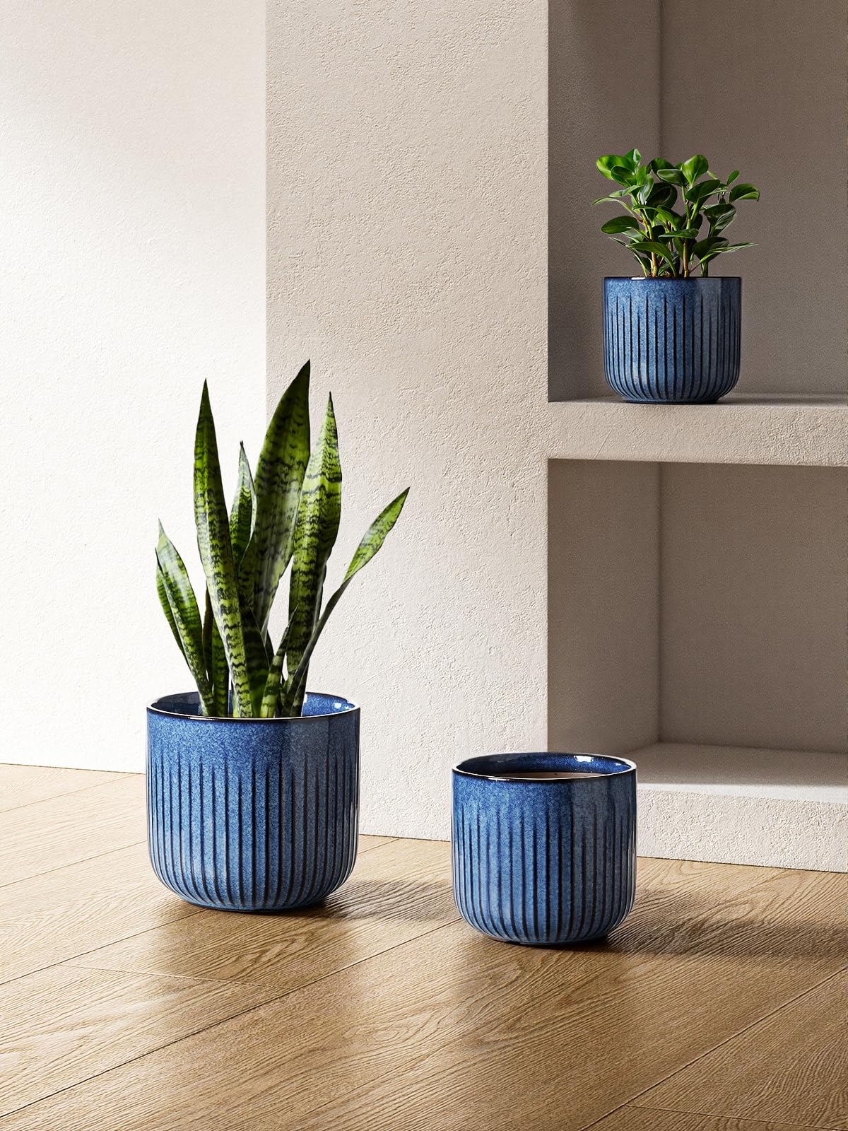 LE TAUCI Harbor Blue 7-inch planter with glaze for modern windowsills
