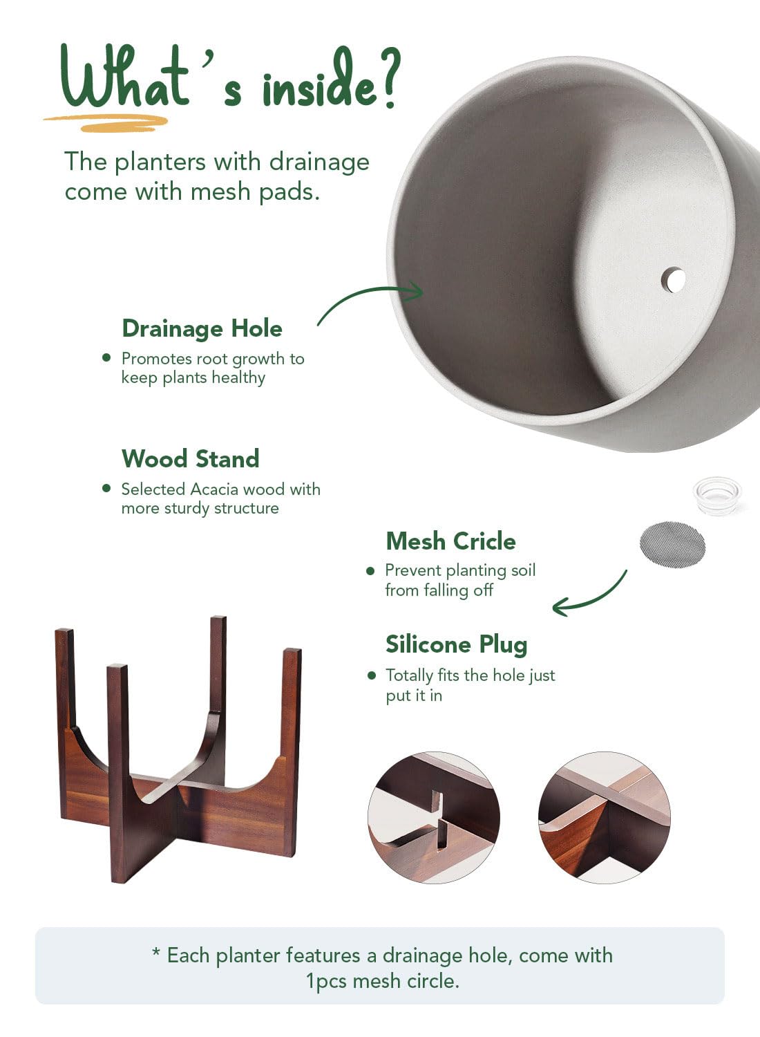 LE TAUCI mesh-pad-inside protects surfaces and keeps soil contained