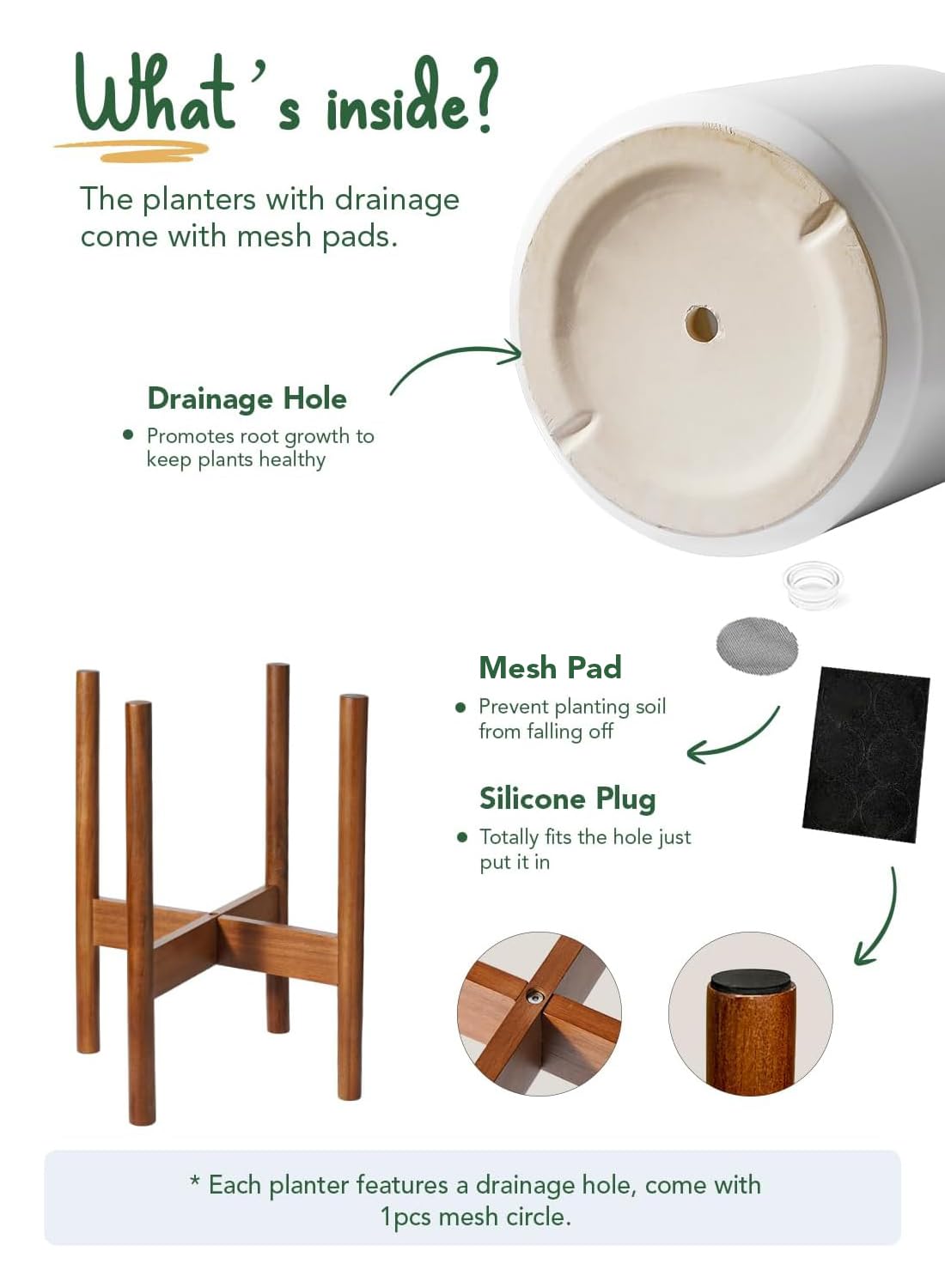 planter sits on floor-level feet pads to protect floors