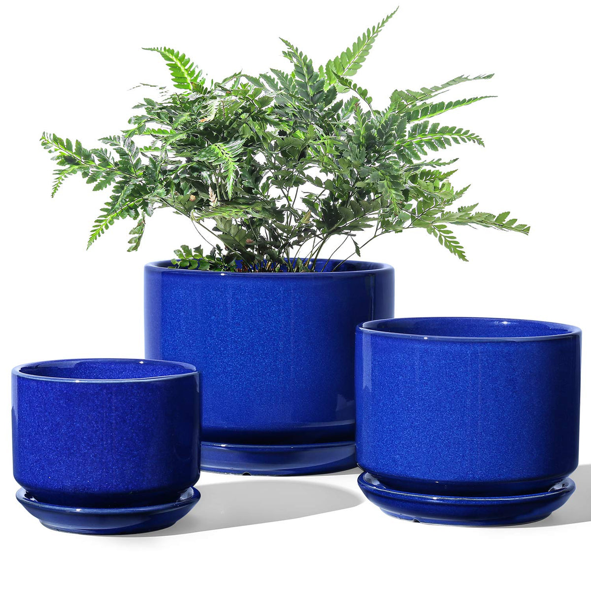 LE TAUCI sapphire blue ceramic pot with drainage hole for healthy indoor watering