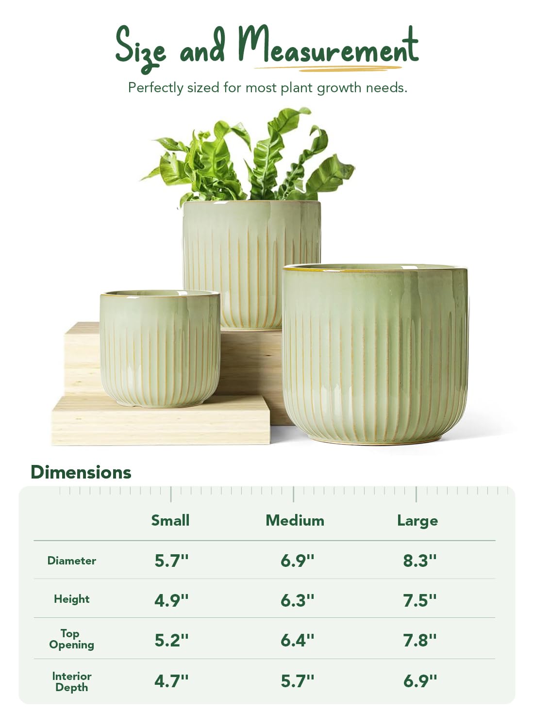 LE TAUCI vertical ribs with glossy sage glaze on planter