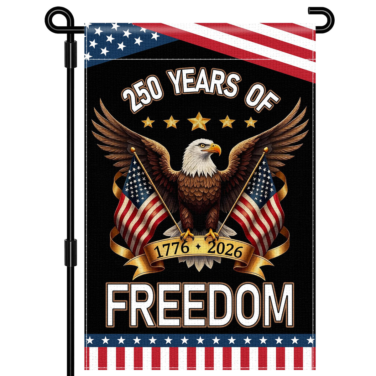 Leadinor 250th Anniversary USA Flag on burlap, double-sided for yard display.