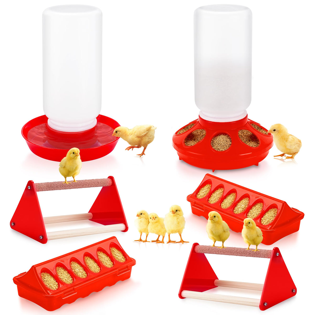 Leadinor chicken feeder and waterer set, main view, designed for efficient feeding of many chicks.