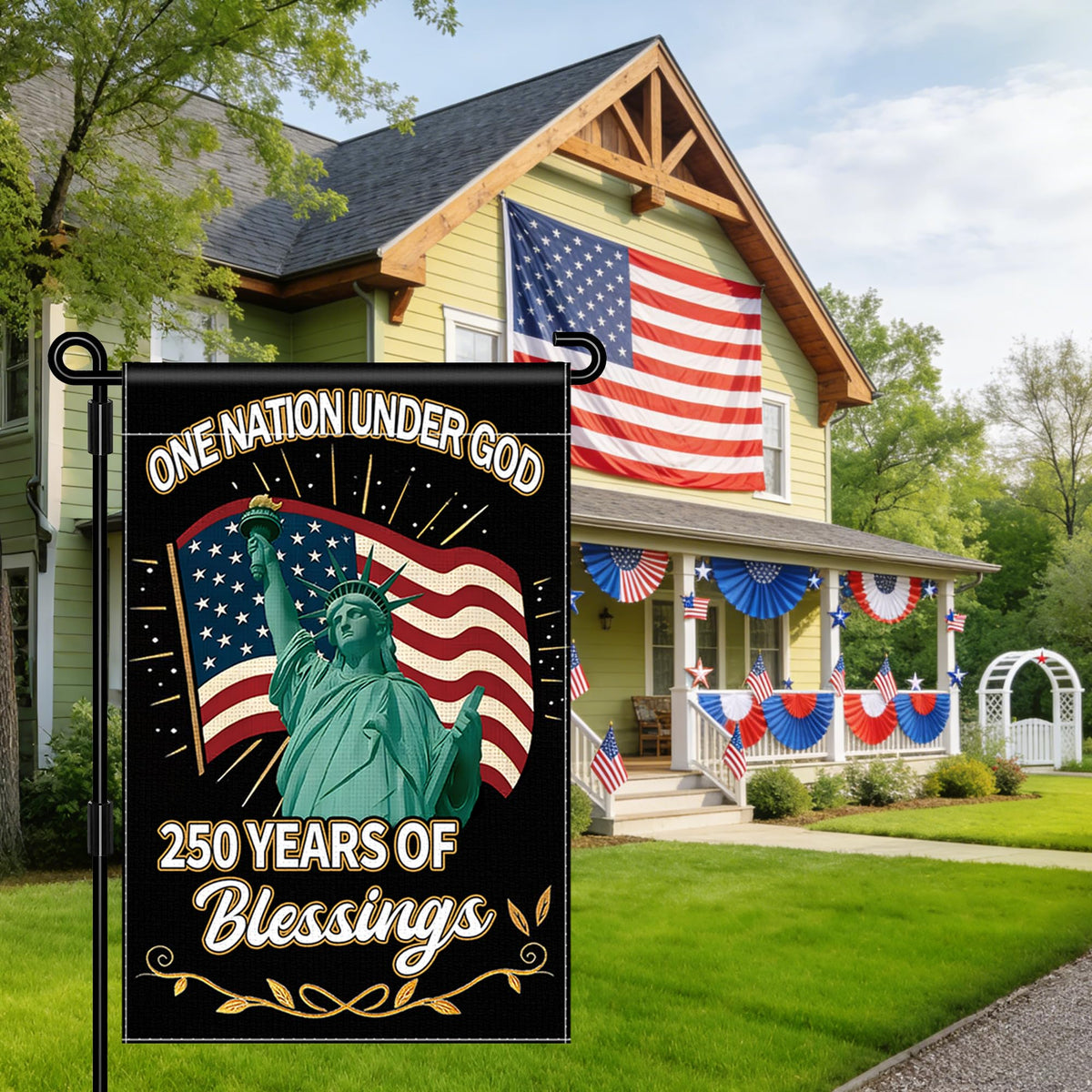 Leadinor garden flag on porch display for curb appeal