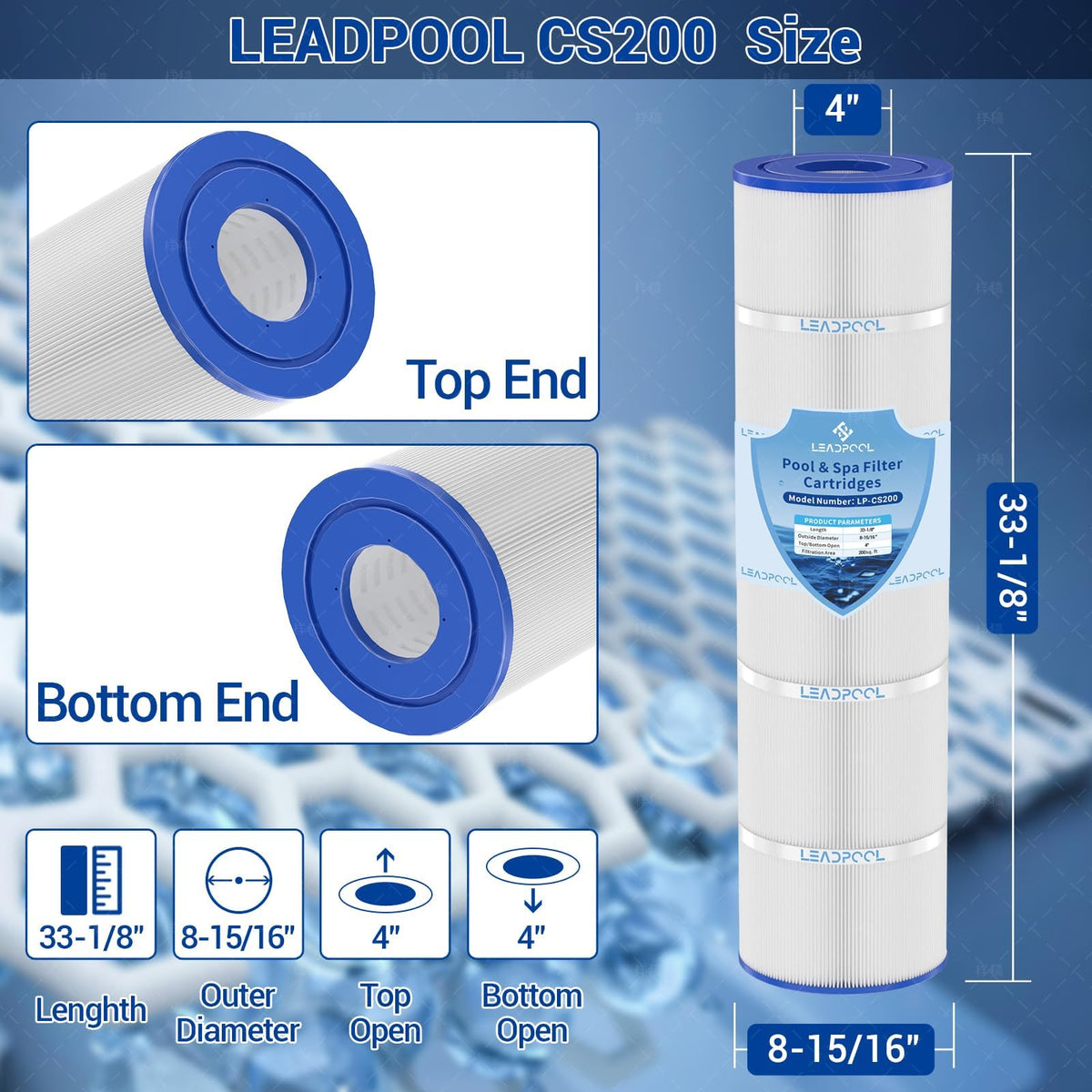 Leadpool 200 sq ft filtration area for cleaner pool water.