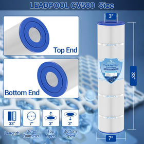 Leadpool Jandy CV580 cartridge inner media detail illustrates triple-layer pleated filtration.