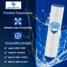 Leadpool Jandy CV580 cartridge pleated design maximizes filtration surface area for better capture.