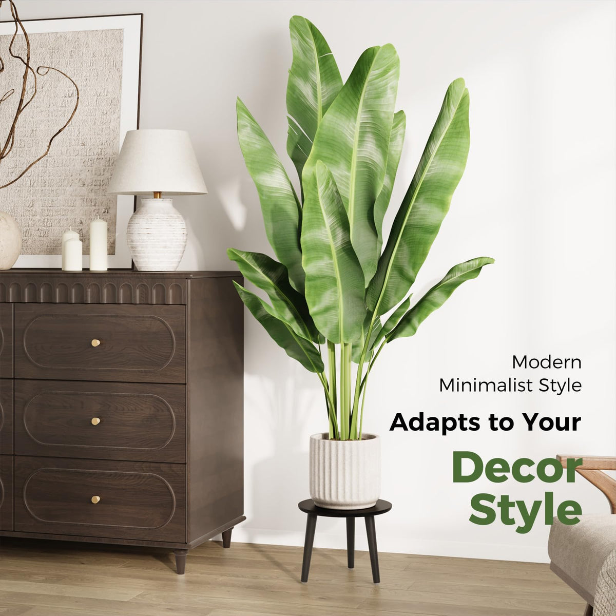 Leaf&lull tall plant stand placed in living room for display