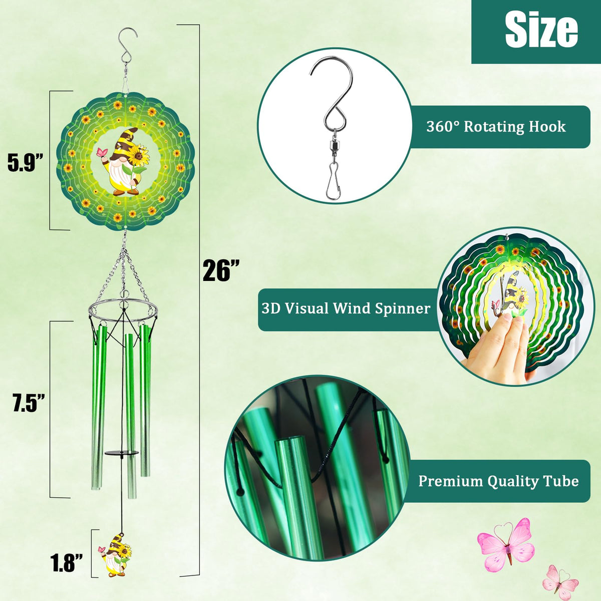 Leafcraft 3D wind chime display highlights graceful spins on breezy days.