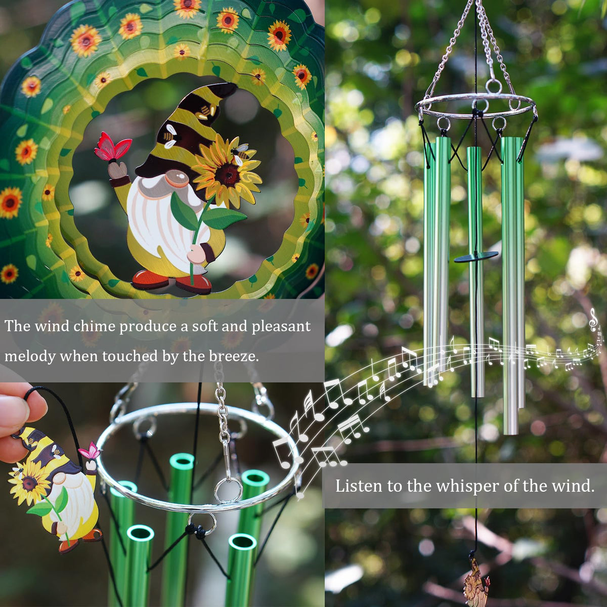Leafcraft Aluminum tubes create soft, soothing chords as wind passes.
