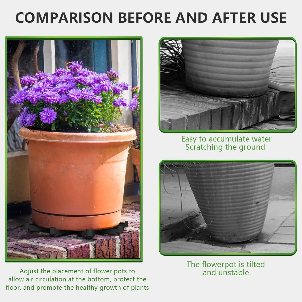 LeafLassie under-pot elevated feet show the raised setup for drainage and airflow