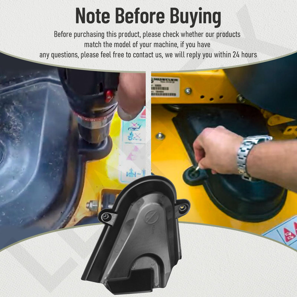 Leaflex 604338 LH deck pulley cover shows installation compatibility.