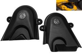 Leaflex Hustler Raptor left pulley cover secures underdeck components for smoother operation