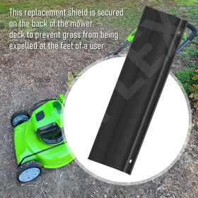 Leaflex protective rear skirt shield protecting legs during mowing