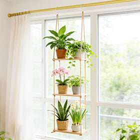 Leafory 3-tier window shelves in hanging wood design ideal for sun-loving succulents
