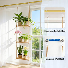 Leafory wood floating shelves installed without tools offer quick plant displays
