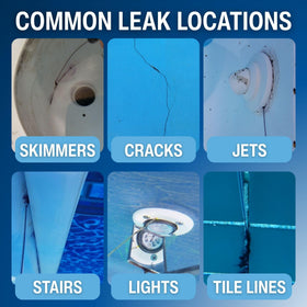 Leakmaster step-by-step leak testing setup for pools and spas.