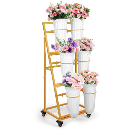 LEALIBAUSS flower stand gold front view for elegant three-tier floral display.