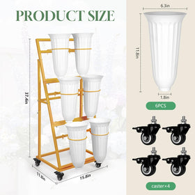 LEALIBAUSS flower stand gold side view demonstrates stable, wheeled mobility for easy repositioning.