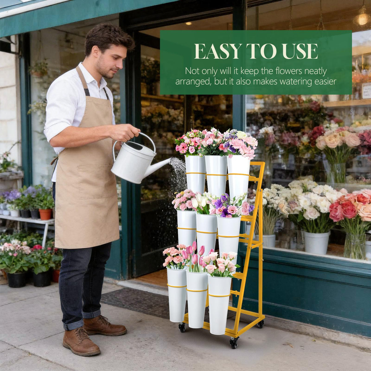 LEALIBAUSS three-tier bouquet shelf keeps blooms well-lit without crowding.