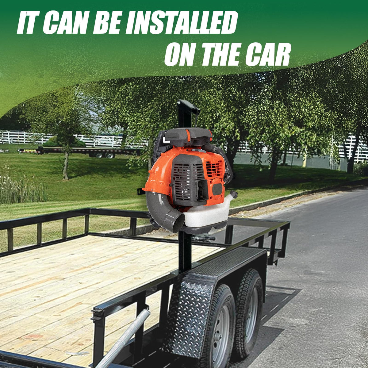 Leanaco heavy-duty rack on an open trailer keeps tools accessible and visible.