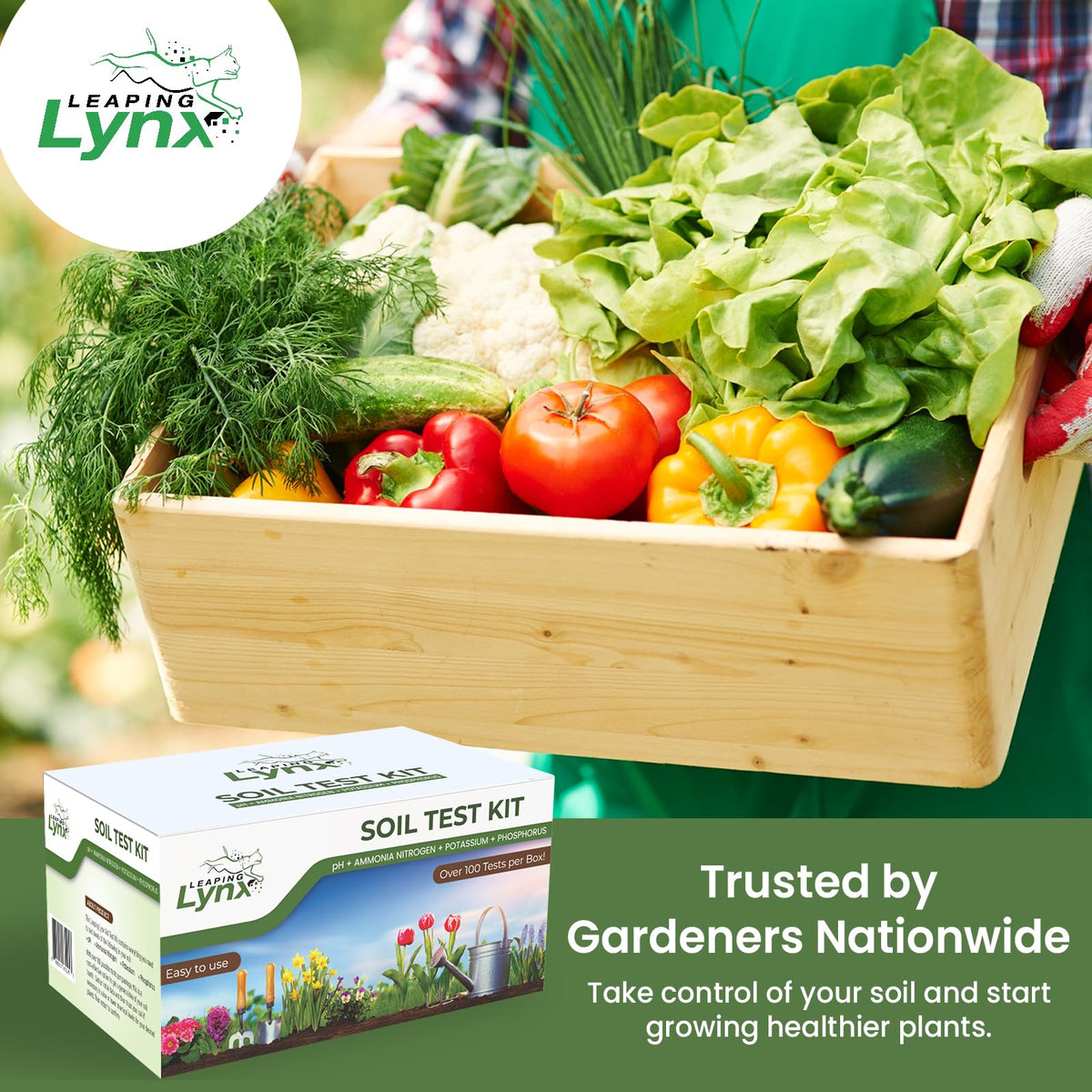 Leaping Lynx garden scenario illustrating versatile soil testing