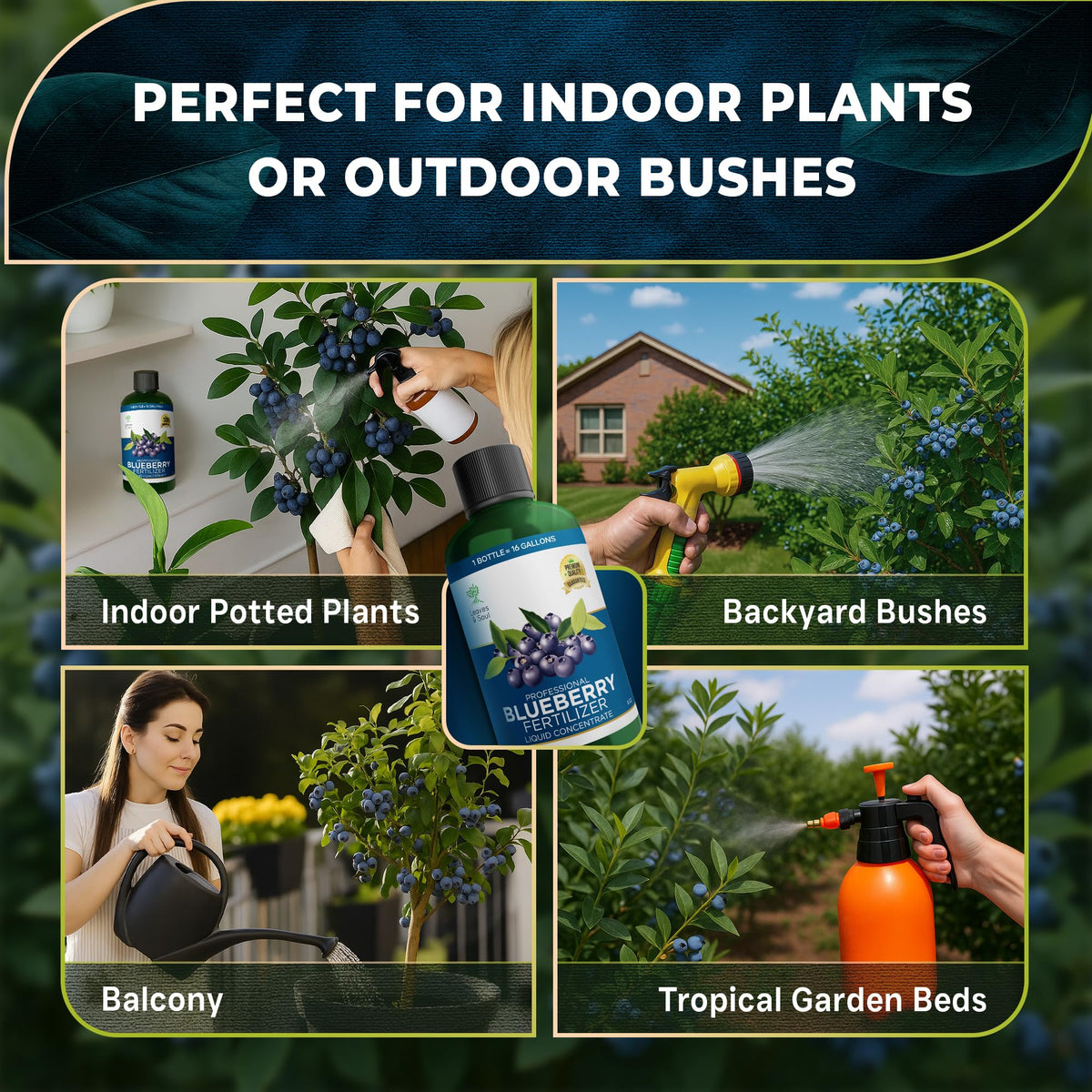 Leaves and Soul fertilizer supports healthy blooms and berry sets in blueberries.