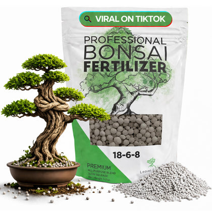 Leaves and Soul bonsai fertilizer pellets in resealable bag offering lasting nourishment
