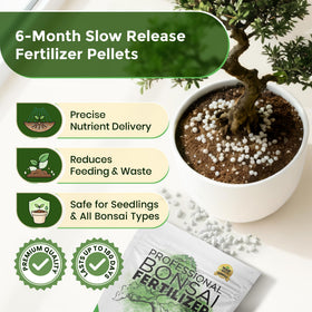 Leaves and Soul bonsai fertilizer pellets applied to seedlings for steady development