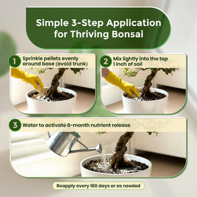 Leaves and Soul bonsai pellets beside sturdy resealable bag for storage
